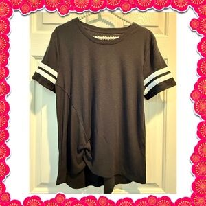 T-shirt - SO black white - knotted gathered - ribbed - Large. Free w/purchase!